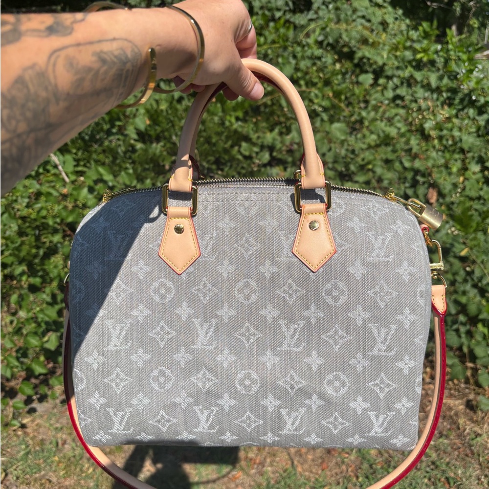 Gray denim Designer Monogram Handbag